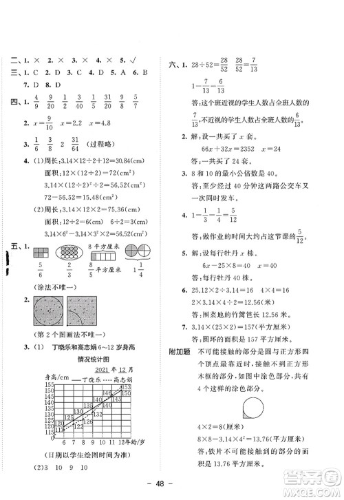 教育科学出版社2022春季53天天练五年级数学下册SJ苏教版答案