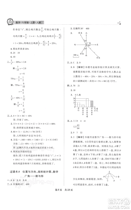 江西人民出版社2021秋季王朝霞期末真题精编六年级数学上册人教版武汉专版参考答案