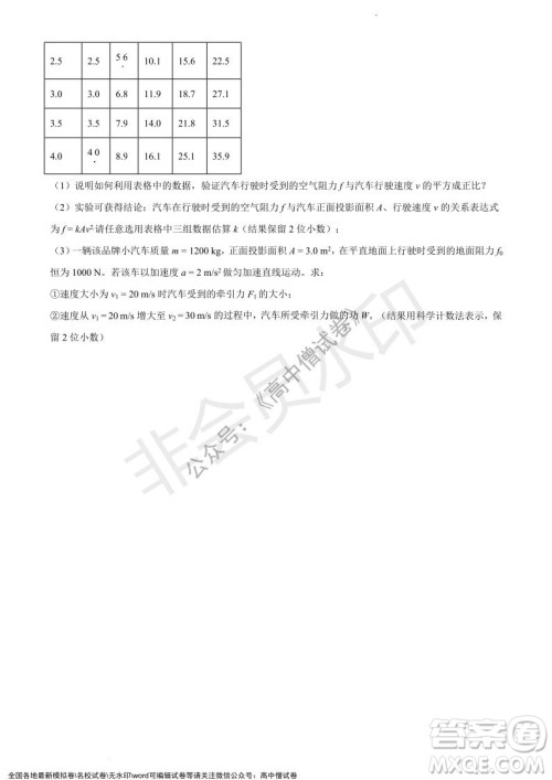 上海黄浦区2021学年度第一学期高三年级期终调研测试物理试题及答案