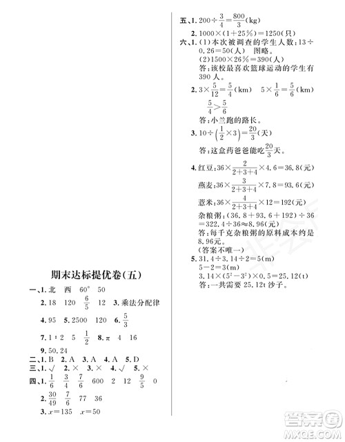 期末夺冠总复习2021期末达标提优卷(五)六年级数学上册RJ人教版试题及答案 期末夺冠总复习2021期末达标提优卷(五)六年级数学上册RJ人教版试题及答案