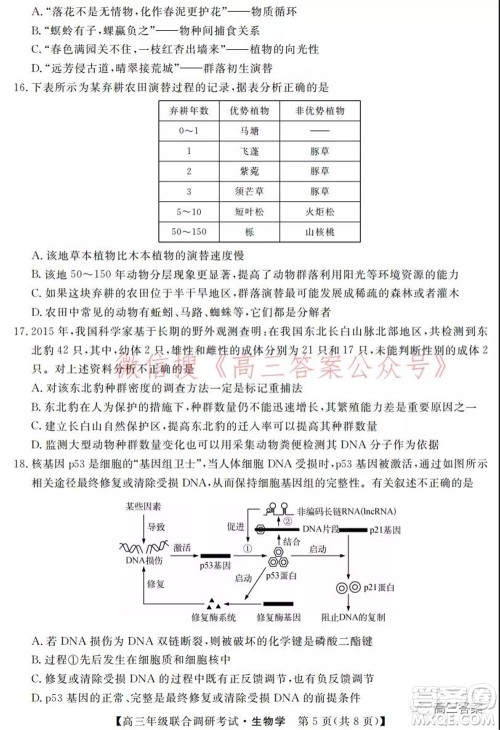 湖北省部分市州2022年元月高三年级联合调研考试生物学试题及答案