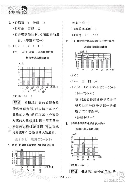 教育科学出版社2022春季53天天练四年级数学下册BSD北师大版答案