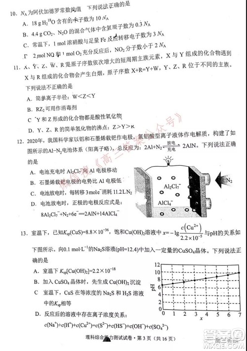 昆明市2022届高三三诊一模摸底诊断测试理科综合试题及答案