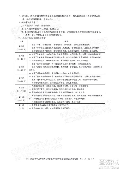 2021-2022学年佛山市普通高中高三教学质量检测一英语试题及答案