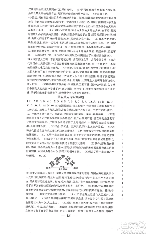 江西教育出版社2021名师测控九年级历史上册人教版参考答案