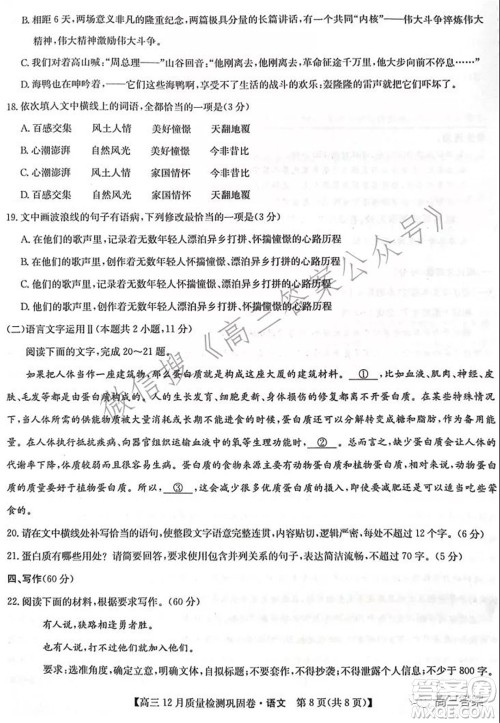 2022届九师联盟高三12月质量检测巩固卷老高考语文试题及答案