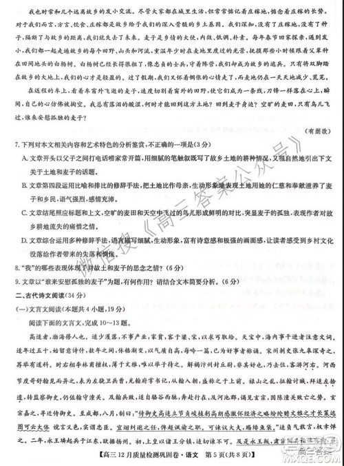 2022届九师联盟高三12月质量检测巩固卷老高考语文试题及答案