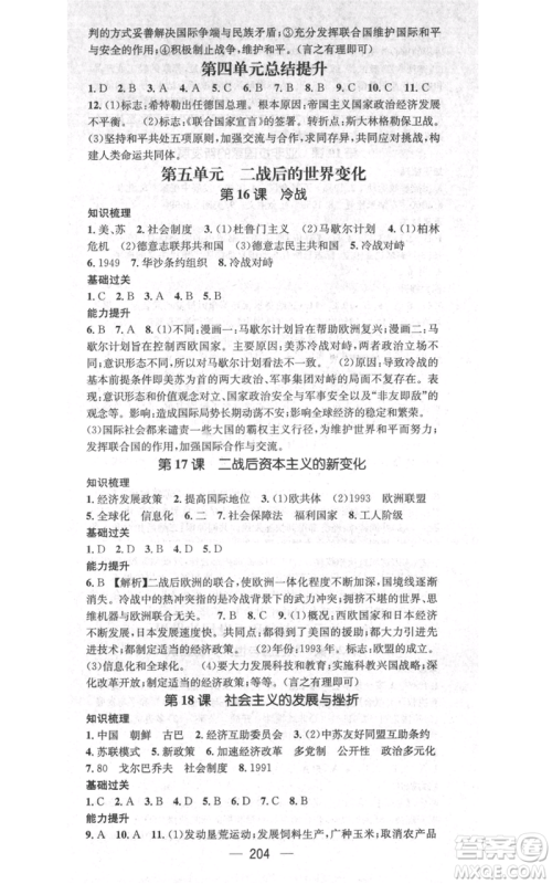 广东经济出版社2021名师测控九年级历史人教版云南专版参考答案