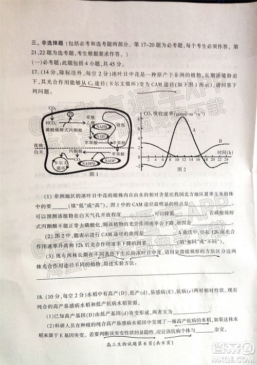 郴州市2022届高三第二次教学质量监测生物试题及答案