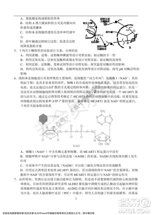 河南省名校联盟2021-2022学年高三年级1月联合考试生物试题及答案