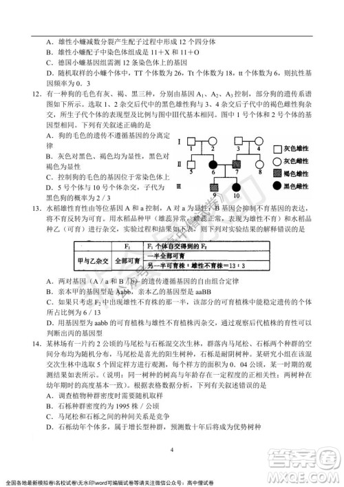 河南省名校联盟2021-2022学年高三年级1月联合考试生物试题及答案