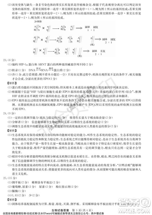 河南省名校联盟2021-2022学年高三年级1月联合考试生物试题及答案