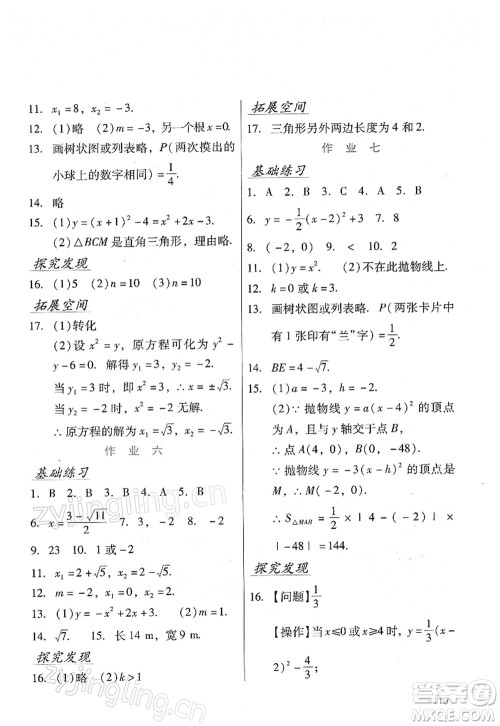 吉林出版集团股份有限公司2022假日数学九年级寒假RJ人教版答案