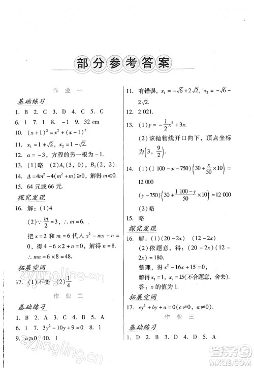 吉林出版集团股份有限公司2022假日数学九年级寒假RJ人教版答案