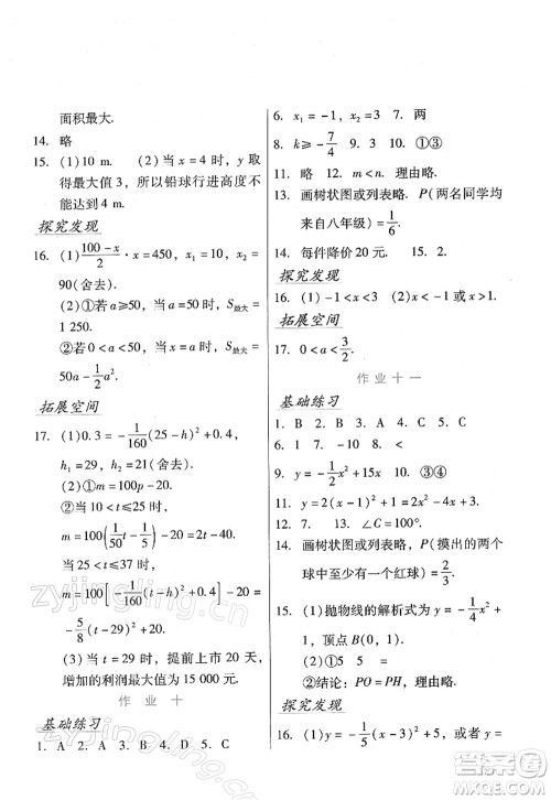 吉林出版集团股份有限公司2022假日数学九年级寒假RJ人教版答案