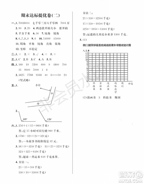 期末夺冠总复习2021期末达标提优卷（二）四年级数学上册RJ人教版试题及答案