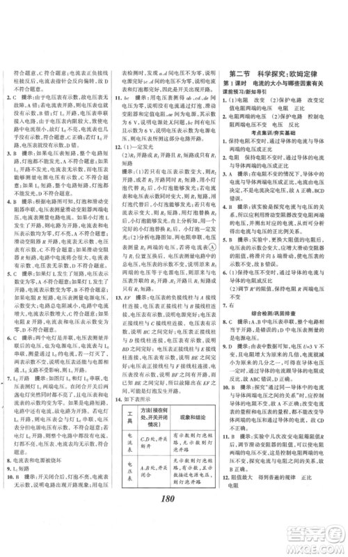 河北美术出版社2021全优课堂考点集训与满分备考九年级物理上册沪科版参考答案 河北美术出版社2021全优课堂考点集训与满分备考九年级物理上册沪科版参考答案
