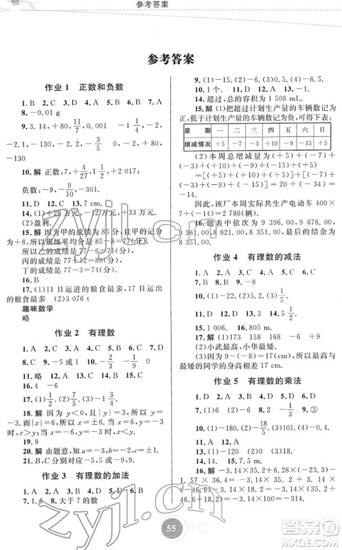 内蒙古教育出版社2022寒假作业七年级数学通用版答案