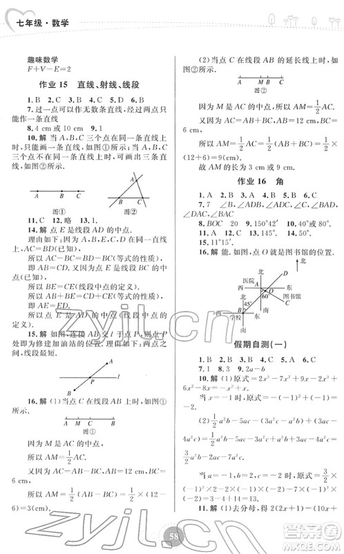 内蒙古教育出版社2022寒假作业七年级数学通用版答案