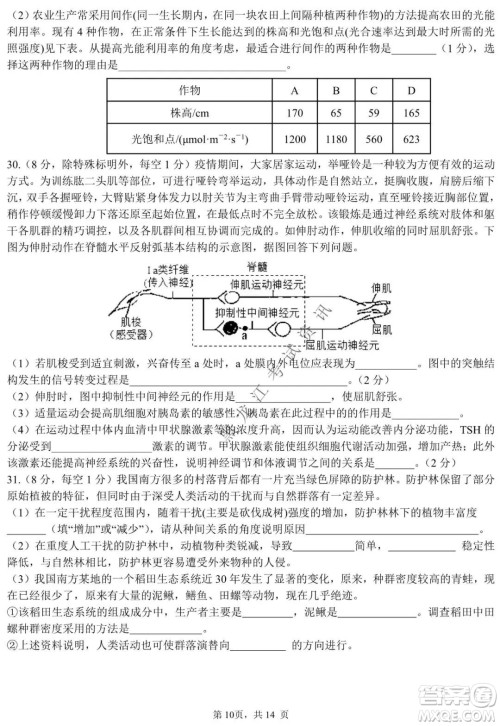 哈三中2021-2022学年高三上学期期末考试理科综合试题及答案