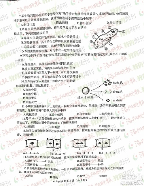 洛阳市2021-2022学年第一学期期末考试七年级生物试题及答案