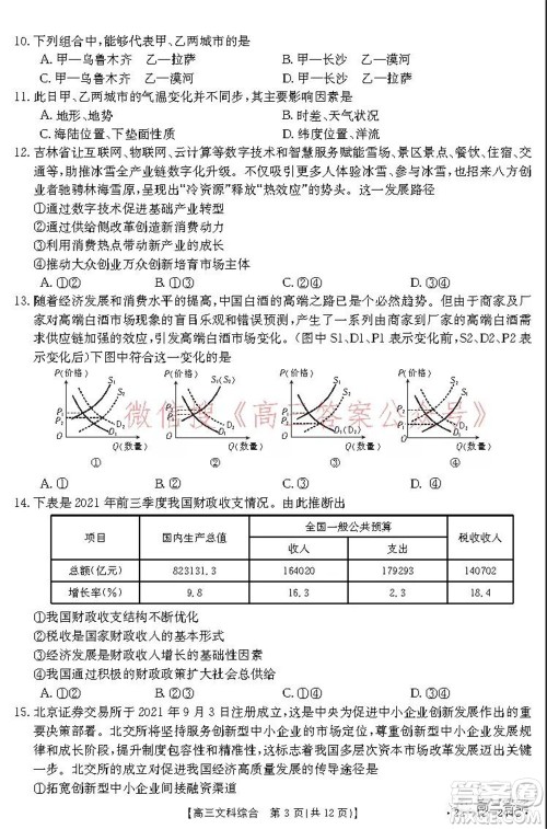 阜阳市2021-2022学年度高三教学质量统测试卷文科综合试题及答案 阜阳市2021-2022学年度高三教学质量统测试卷文科综合试题及答案