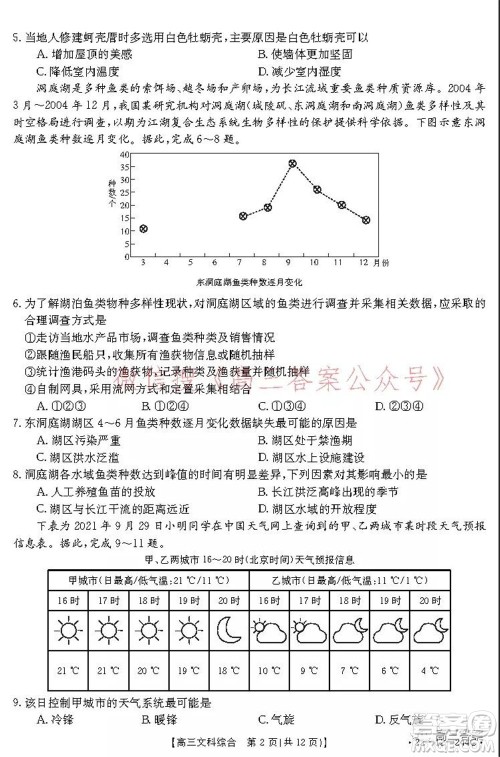 阜阳市2021-2022学年度高三教学质量统测试卷文科综合试题及答案 阜阳市2021-2022学年度高三教学质量统测试卷文科综合试题及答案