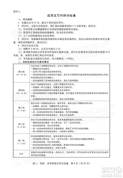 汕尾市2022届高三学生调研考试英语试题及答案