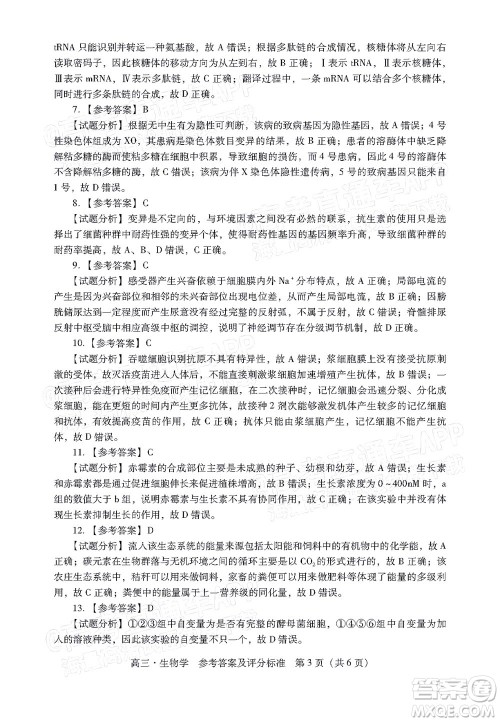 汕尾市2022届高三学生调研考试生物学试题及答案 汕尾市2022届高三学生调研考试生物学试题及答案