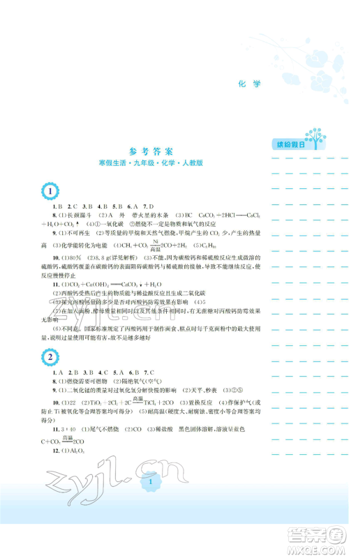 安徽教育出版社2022寒假生活九年级化学人教版参考答案