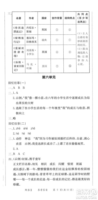 龙门书局2022黄冈小状元作业本六年级语文下册R人教版答案