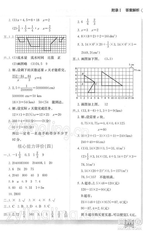 龙门书局2022黄冈小状元作业本六年级数学下册R人教版广东专版答案