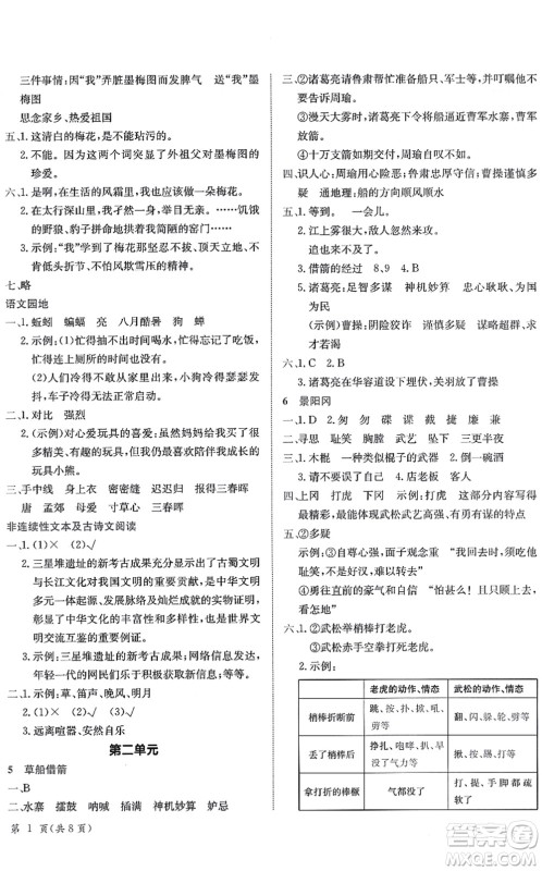 龙门书局2022黄冈小状元作业本五年级语文下册R人教版答案 龙门书局2022黄冈小状元作业本五年级语文下册R人教版答案