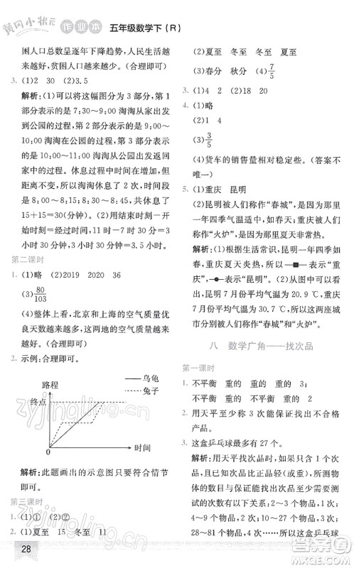 龙门书局2022黄冈小状元作业本五年级数学下册R人教版答案