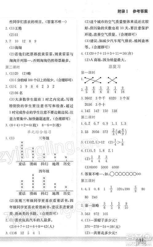 龙门书局2022黄冈小状元作业本三年级数学下册BS北师版广东专版答案