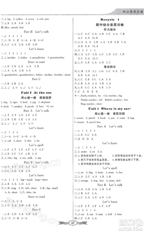新世纪出版社2022同步导学与优化训练三年级英语下册人教版答案 新世纪出版社2022同步导学与优化训练三年级英语下册人教版答案