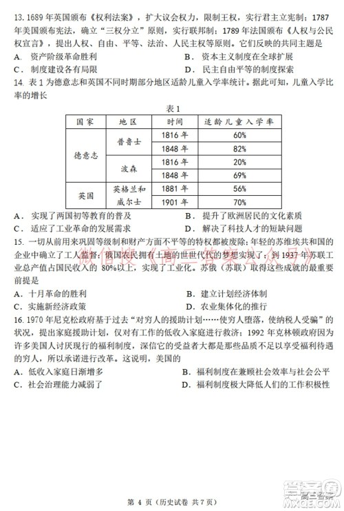 2022年大连市高三双基测试卷历史试题及答案