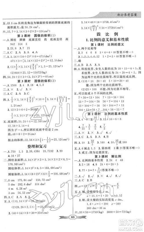 新世纪出版社2022同步导学与优化训练六年级数学下册人教版答案