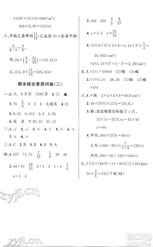 新世纪出版社2022同步导学与优化训练六年级数学下册人教版答案