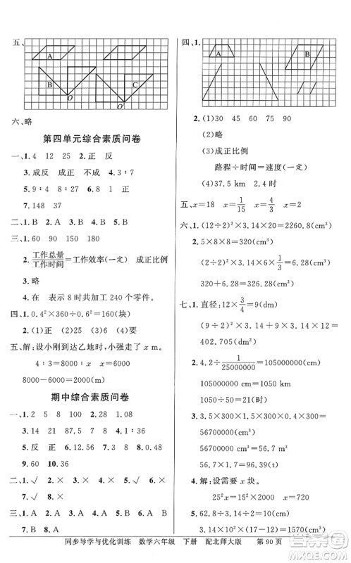 新世纪出版社2022同步导学与优化训练六年级数学下册北师大版答案