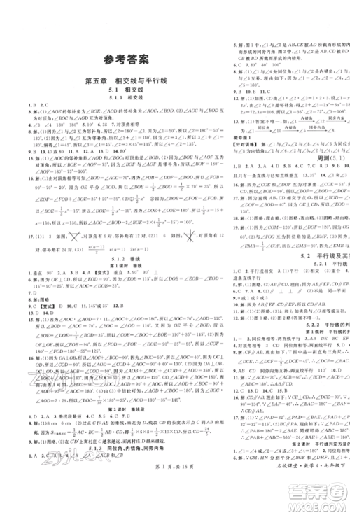 安徽师范大学出版社2022名校课堂七年级数学下册人教版河北专版参考答案