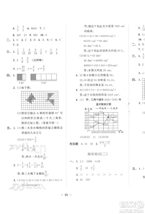 教育科学出版社2022春季53天天练五年级数学下册人教版参考答案