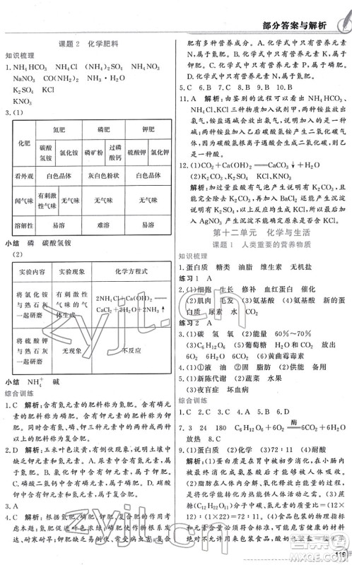 新世纪出版社2022同步导学与优化训练九年级化学下册人教版答案