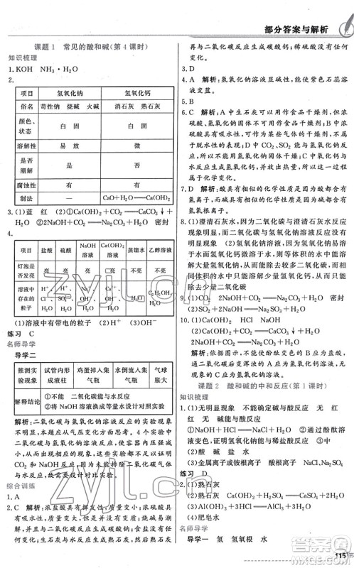 新世纪出版社2022同步导学与优化训练九年级化学下册人教版答案