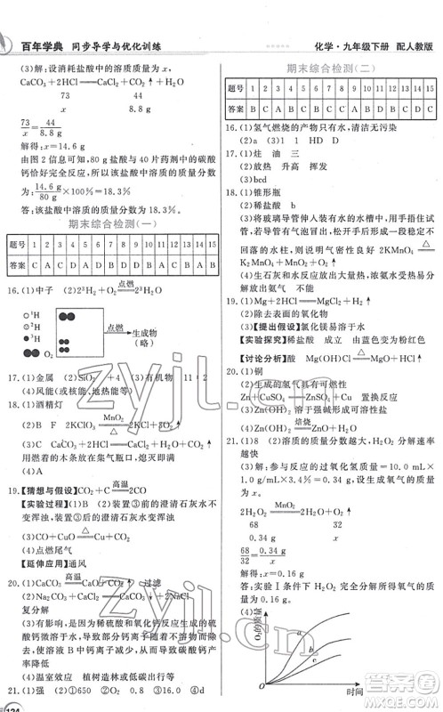 新世纪出版社2022同步导学与优化训练九年级化学下册人教版答案