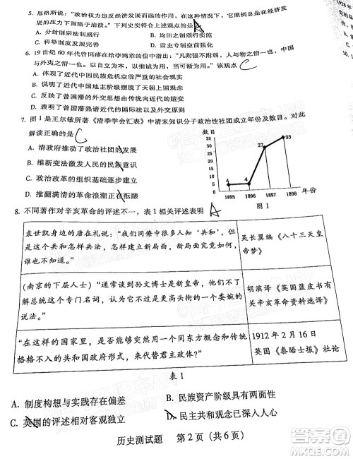 韶关市2022届高三综合测试一历史试题及答案