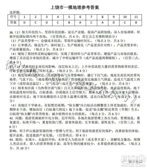 上饶市2022届高三第一次高考模拟考试文科综合试题及答案 上饶市2022届高三第一次高考模拟考试文科综合试题及答案