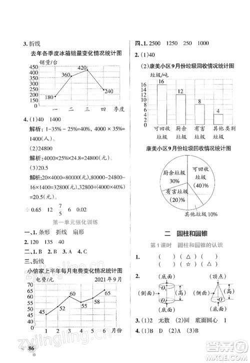陕西师范大学出版总社2022PASS小学学霸作业本六年级数学下册SJ苏教版答案