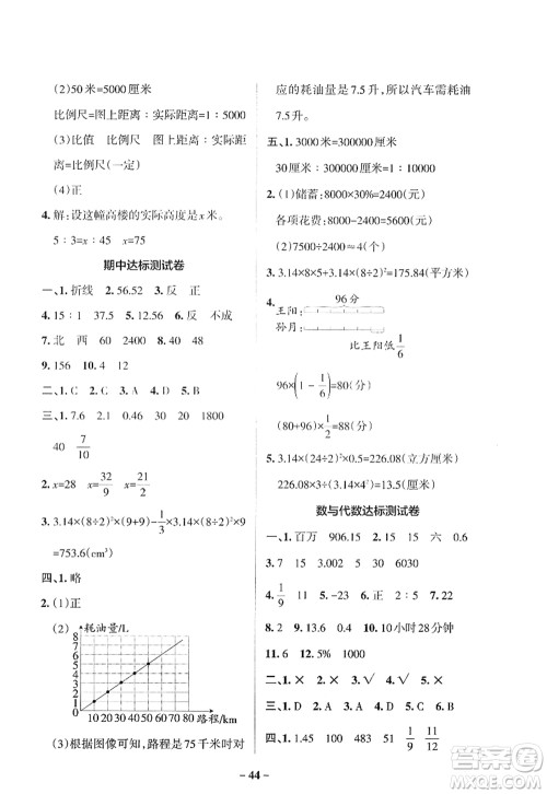 陕西师范大学出版总社2022PASS小学学霸作业本六年级数学下册SJ苏教版答案