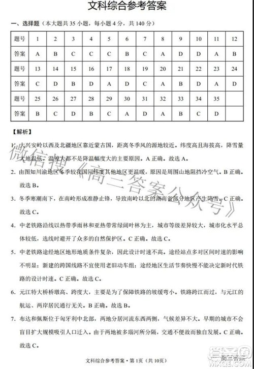 2022届云师大附中高三适应性月考七文科综合试题及答案